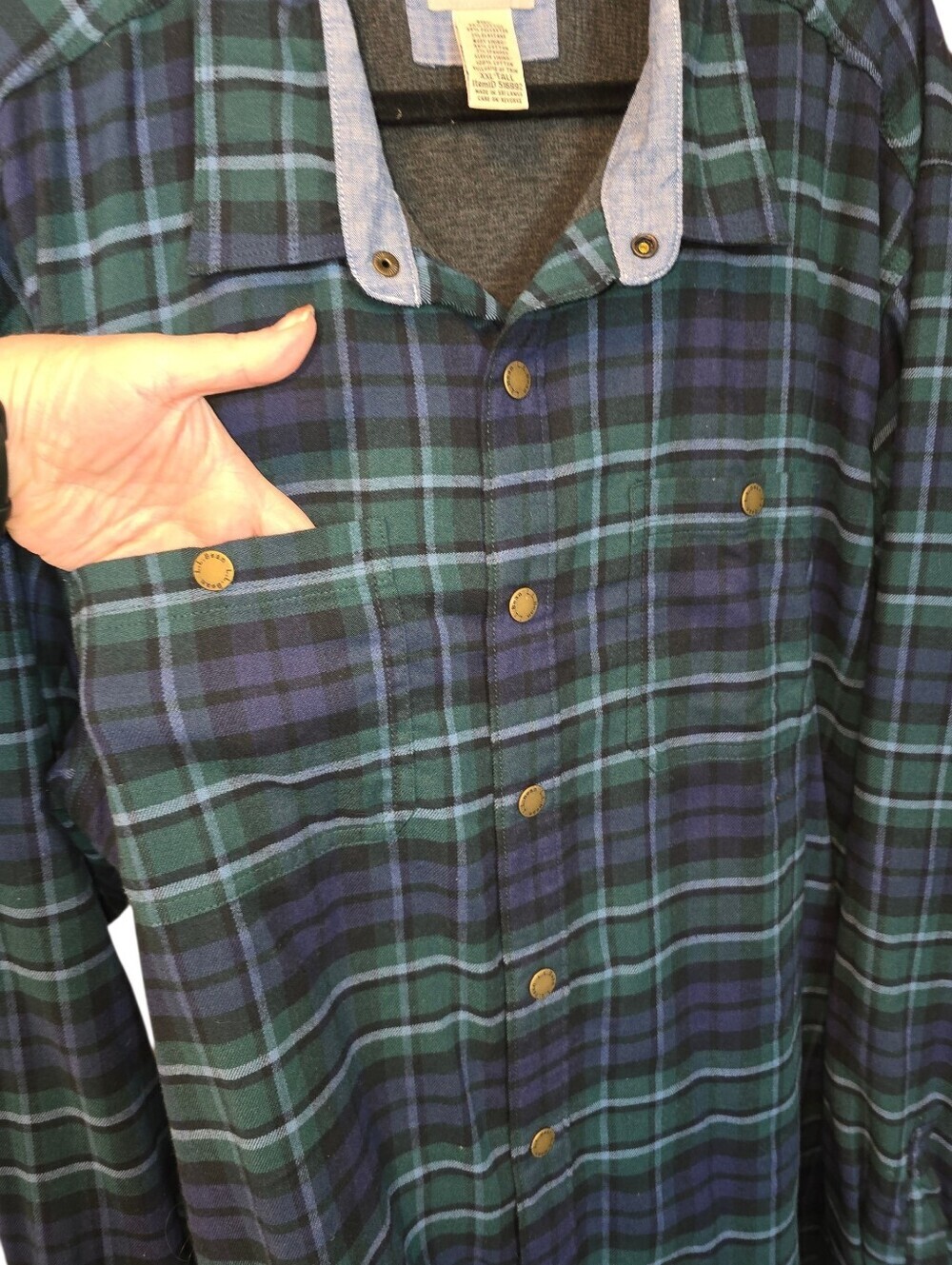 L.L.Bean Plaid Shacket Shirt Jacket Blackwatch Plaid Snap Front Pockets XXL Tall - Picture 4 of 10